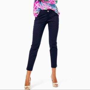 Lilly Pulitzer Navy Damask Print Low Rise Pants - Size 0